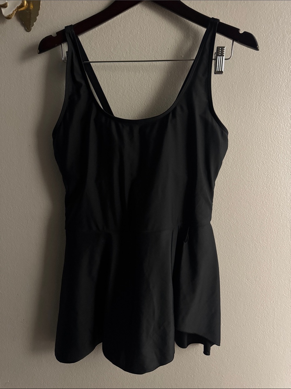 Black Scoop-Neck Swimdress with Flared Skirt